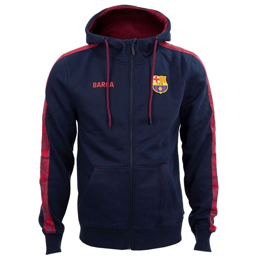 FC Barcelona pánská mikina s kapucí Tape Zip No4 navy - XL