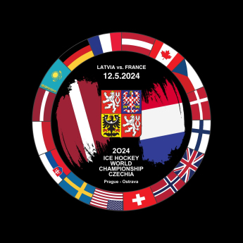 Hokejové reprezentace puk Ice Hockey World Championship Czechia MS 2024 Dueling 12.5.2024 Latvia vs. France