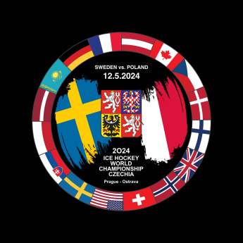 Hokejové reprezentace puk Ice Hockey World Championship Czechia MS 2024 Dueling 12.5.2024 Sweden vs. Poland