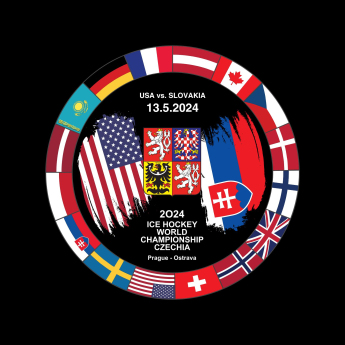 Hokejové reprezentace puk Ice Hockey World Championship Czechia MS 2024 Dueling 13.5.2024 USA vs. Slovakia