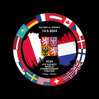 Hokejové reprezentace puk Ice Hockey World Championship Czechia MS 2024 Dueling 14.5.2024 Poland vs. France