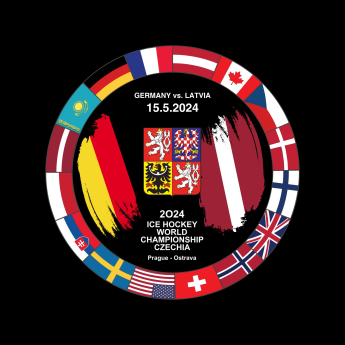 Hokejové reprezentace puk Ice Hockey World Championship Czechia MS 2024 Dueling 15.5.2024 Germany vs. Latvia