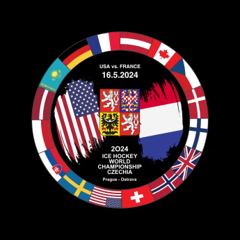 Hokejové reprezentace puk Ice Hockey World Championship Czechia MS 2024 Dueling 16.5.2024 USA vs. France