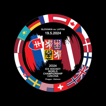 Hokejové reprezentace puk Ice Hockey World Championship Czechia MS 2024 Dueling 19.5.2024 Slovakia vs. Latvia