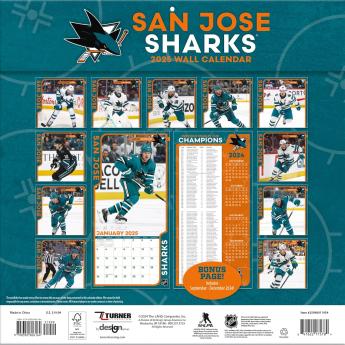 San Jose Sharks kalendář 2025 Wall Calendar