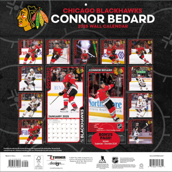 Chicago Blackhawks kalendář Connor Bedard 2025 Wall Calendar